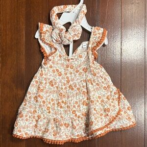 Floral Orange and White Baby Dress with Headband and Bloomers Set of 3 Items
